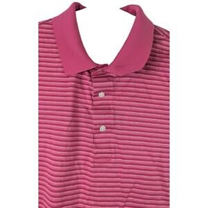 Pink Striped Golf Polo Shirt Carnoustie Mens Large Black Horizontal (FLAWS)
